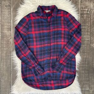 Beach Lunch Lounge Whitney Plaid Long Sleeve Button Down Shirt Top Size XS